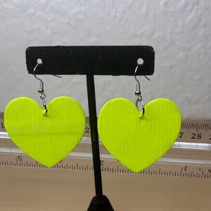 Hello!! Spring!!! Bright Neon Yellow Heart Drop Earrings for Women